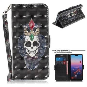 Skull Cat 3D Painted Leather Wallet Phone Case for Huawei P20