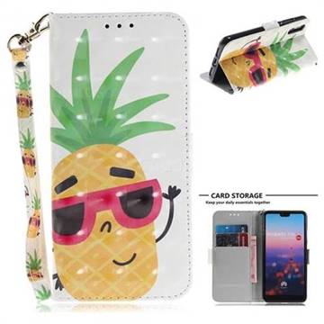 Pineapple Glasses 3D Painted Leather Wallet Phone Case for Huawei P20