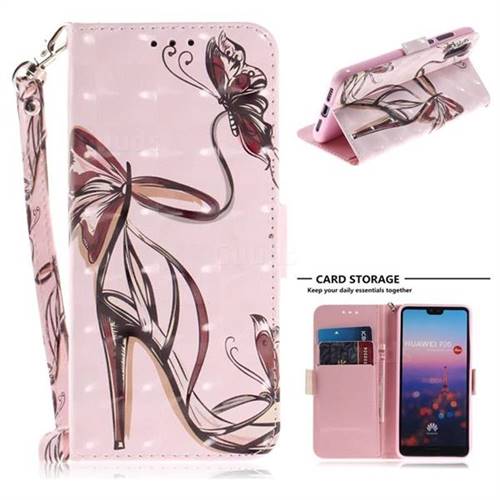 Butterfly High Heels 3D Painted Leather Wallet Phone Case for Huawei P20