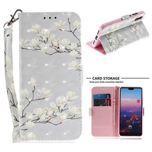 Magnolia Flower 3D Painted Leather Wallet Phone Case for Huawei P20