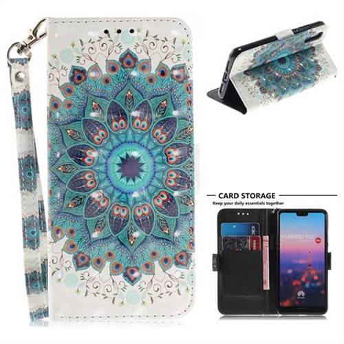Peacock Mandala 3D Painted Leather Wallet Phone Case for Huawei P20
