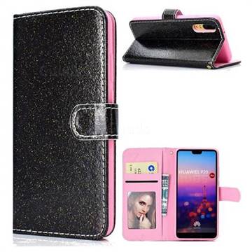 Glitter Shine Leather Wallet Phone Case for Huawei P20 - Black