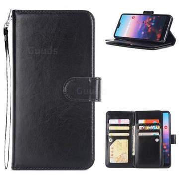 9 Card Photo Frame Smooth PU Leather Wallet Phone Case for Huawei P20 - Black
