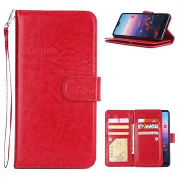 9 Card Photo Frame Smooth PU Leather Wallet Phone Case for Huawei P20 - Red