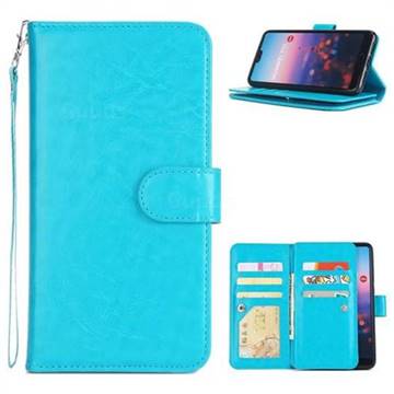 9 Card Photo Frame Smooth PU Leather Wallet Phone Case for Huawei P20 - Blue