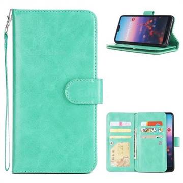 9 Card Photo Frame Smooth PU Leather Wallet Phone Case for Huawei P20 - Mint Green