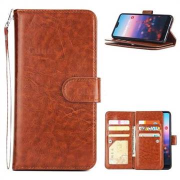 9 Card Photo Frame Smooth PU Leather Wallet Phone Case for Huawei P20 - Brown