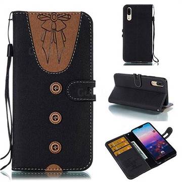 Ladies Bow Clothes Pattern Leather Wallet Phone Case for Huawei P20 - Black