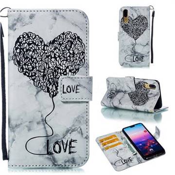 Marble Heart PU Leather Wallet Phone Case for Huawei P20 - Black