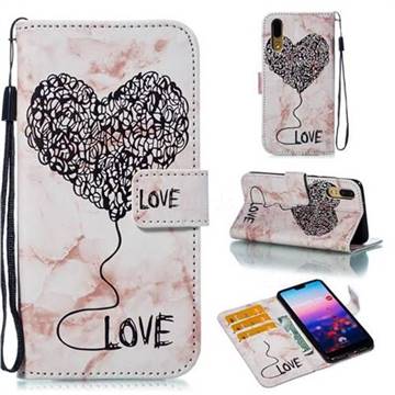 Marble Heart PU Leather Wallet Phone Case for Huawei P20 - Purple