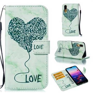 Marble Heart PU Leather Wallet Phone Case for Huawei P20 - Green