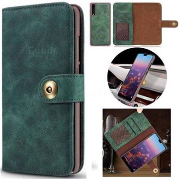 Luxury Vintage Split Separated Leather Wallet Case for Huawei P20 - Dark Green