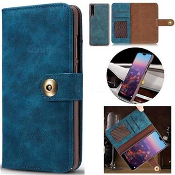 Luxury Vintage Split Separated Leather Wallet Case for Huawei P20 - Navy Blue