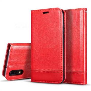Magnetic Suck Stitching Slim Leather Wallet Case for Huawei P20 - Red