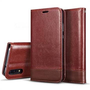 Magnetic Suck Stitching Slim Leather Wallet Case for Huawei P20 - Brown