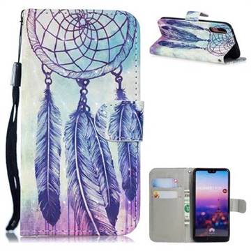 Feather Wind Chimes 3D Painted Leather Wallet Phone Case for Huawei P20