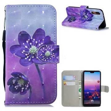 Purple Flower 3D Painted Leather Wallet Phone Case for Huawei P20