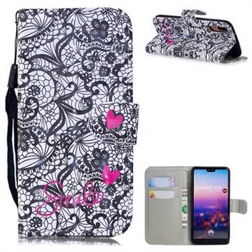 Lace Flower 3D Painted Leather Wallet Phone Case for Huawei P20