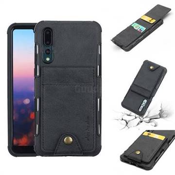 Woven Pattern Multi-function Leather Phone Case for Huawei P20 - Black