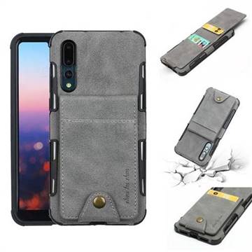 Woven Pattern Multi-function Leather Phone Case for Huawei P20 - Gray