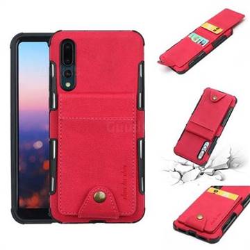 Woven Pattern Multi-function Leather Phone Case for Huawei P20 - Red