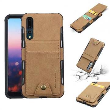 Woven Pattern Multi-function Leather Phone Case for Huawei P20 - Golden