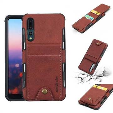 Woven Pattern Multi-function Leather Phone Case for Huawei P20 - Brown