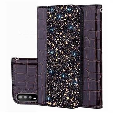 Shiny Crocodile Pattern Stitching Magnetic Closure Flip Holster Shockproof Phone Cases for Huawei P20 - Black Brown