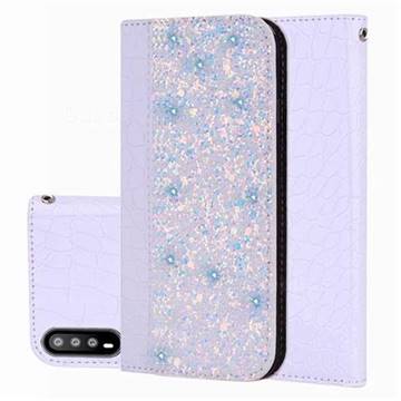 Shiny Crocodile Pattern Stitching Magnetic Closure Flip Holster Shockproof Phone Cases for Huawei P20 - White Silver