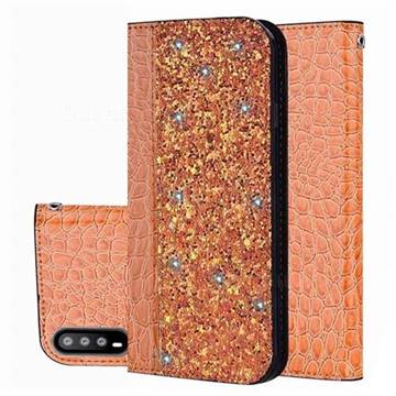 Shiny Crocodile Pattern Stitching Magnetic Closure Flip Holster Shockproof Phone Cases for Huawei P20 - Gold Orange
