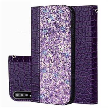 Shiny Crocodile Pattern Stitching Magnetic Closure Flip Holster Shockproof Phone Cases for Huawei P20 - Purple