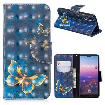 Gold Butterfly 3D Painted Leather Wallet Phone Case for Huawei P20