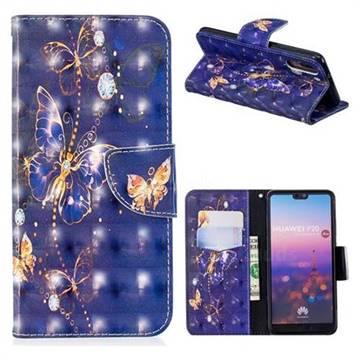 Purple Butterfly 3D Painted Leather Wallet Phone Case for Huawei P20