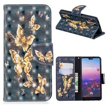 Silver Golden Butterfly 3D Painted Leather Wallet Phone Case for Huawei P20