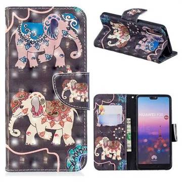 Totem Elephant 3D Painted Leather Wallet Phone Case for Huawei P20