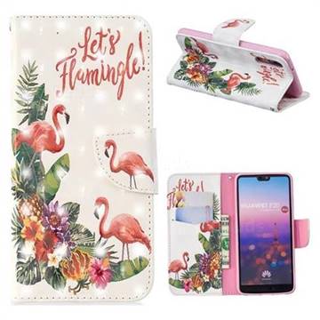Flower Flamingo 3D Painted Leather Wallet Phone Case for Huawei P20