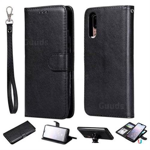 Retro Greek Detachable Magnetic PU Leather Wallet Phone Case for Huawei P20 - Black