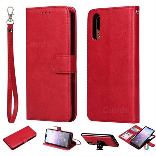 Retro Greek Detachable Magnetic PU Leather Wallet Phone Case for Huawei P20 - Red