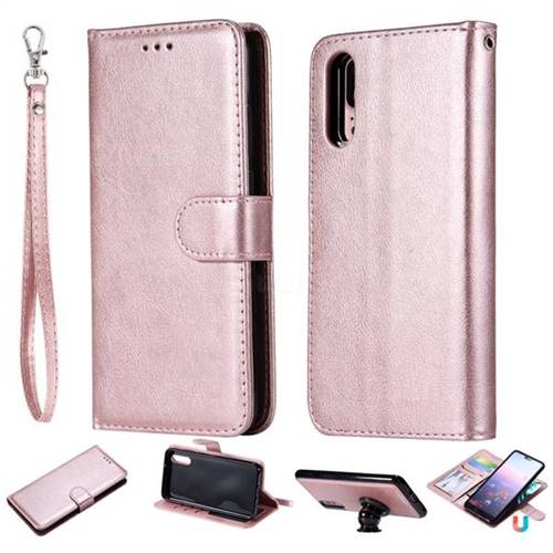 Retro Greek Detachable Magnetic PU Leather Wallet Phone Case for Huawei P20 - Rose Gold
