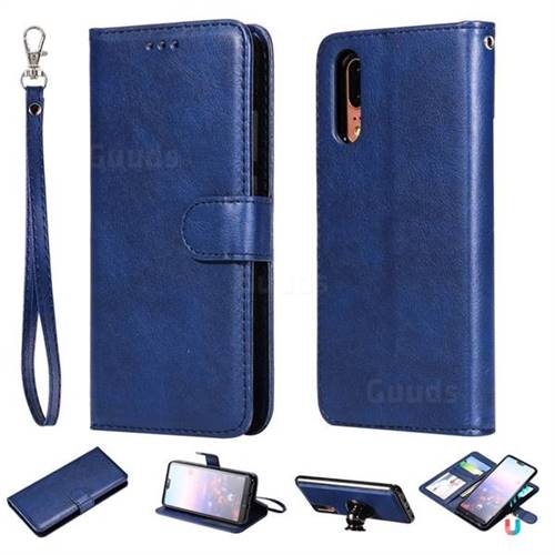 Retro Greek Detachable Magnetic PU Leather Wallet Phone Case for Huawei P20 - Blue