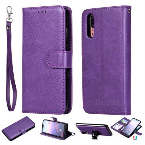 Retro Greek Detachable Magnetic PU Leather Wallet Phone Case for Huawei P20 - Purple