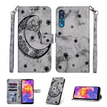 Moon Flower Marble Leather Wallet Phone Case for Huawei P20 - Black