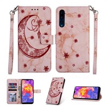 Moon Flower Marble Leather Wallet Phone Case for Huawei P20 - Pink