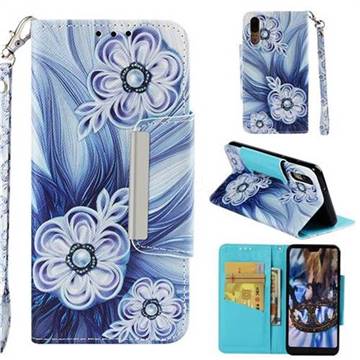 Button Flower Big Metal Buckle PU Leather Wallet Phone Case for Huawei P20