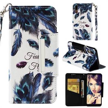 Peacock Feather Big Metal Buckle PU Leather Wallet Phone Case for Huawei P20