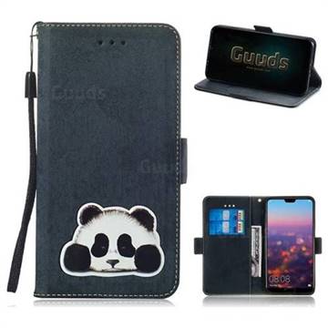 Retro Leather Phone Wallet Case with Aluminum Alloy Patch for Huawei P20 - Black