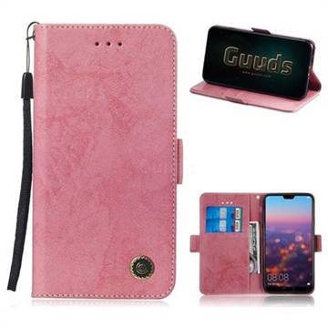 Retro Classic Leather Phone Wallet Case Cover for Huawei P20 - Pink