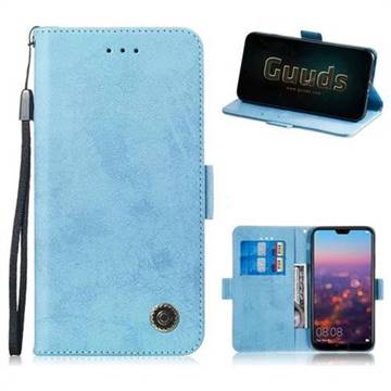 Retro Classic Leather Phone Wallet Case Cover for Huawei P20 - Light Blue