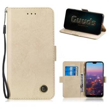 Retro Classic Leather Phone Wallet Case Cover for Huawei P20 - Golden