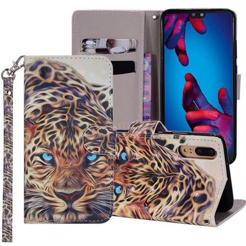 Leopard 3D Painted Leather Phone Wallet Case Cover for Huawei P20